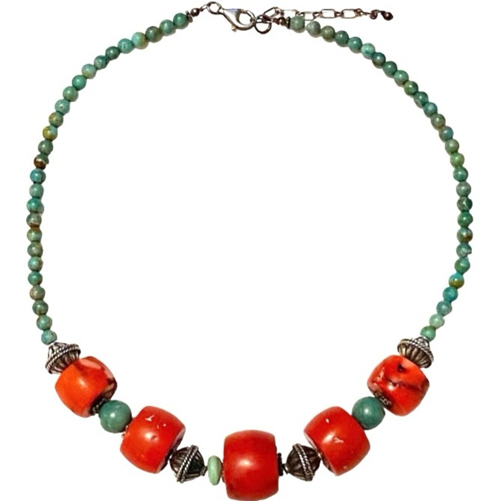 Turquoise Coral Sterling Silver Necklace 925